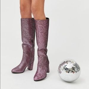 Urban Outfitters Pink Glitter Heeled Boots